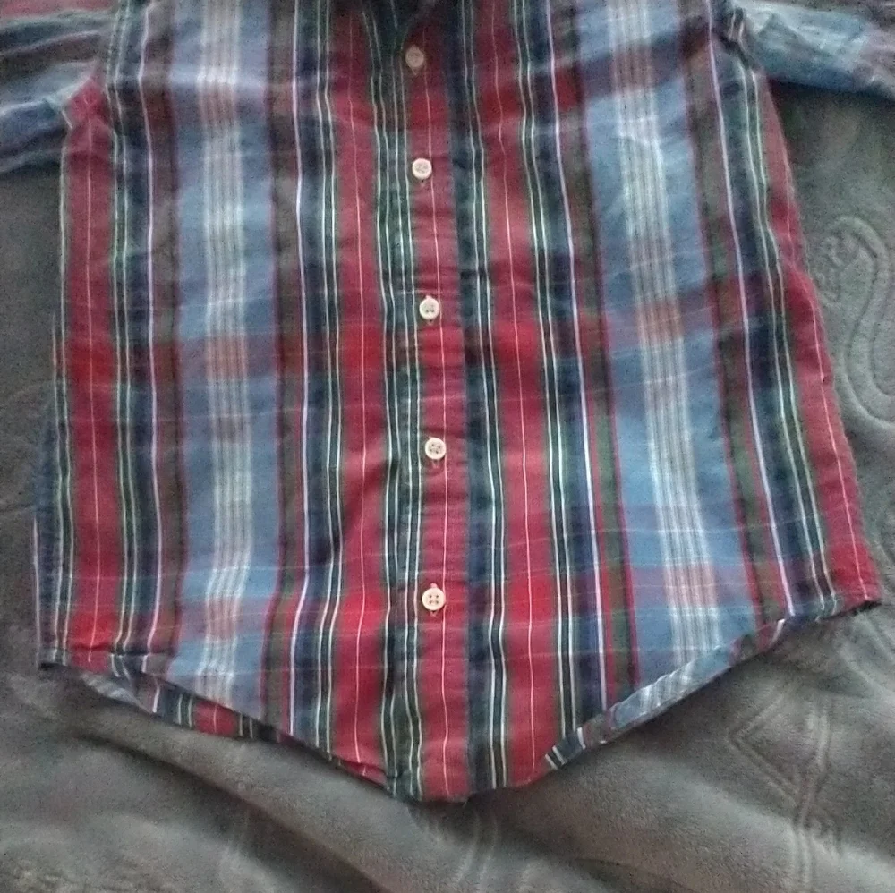 RALPH LAUREN red plaid button down polo shirt~boy's size 4~short‎ sleeves~